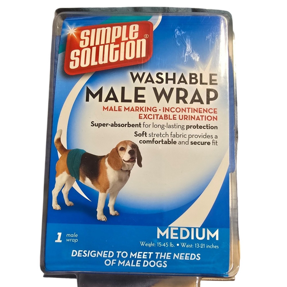 Simple Solution Washable Male‎ Dog Wrap Medium Blue Incontinence Belly Band 1ct